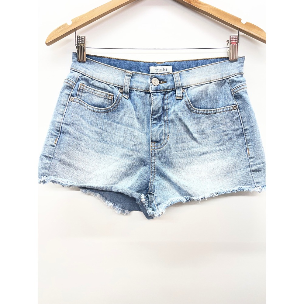 Mudd‎ Womens Light Wash Denim Shorts Frayed Raw Hem Blue Jean Shorts Y2K